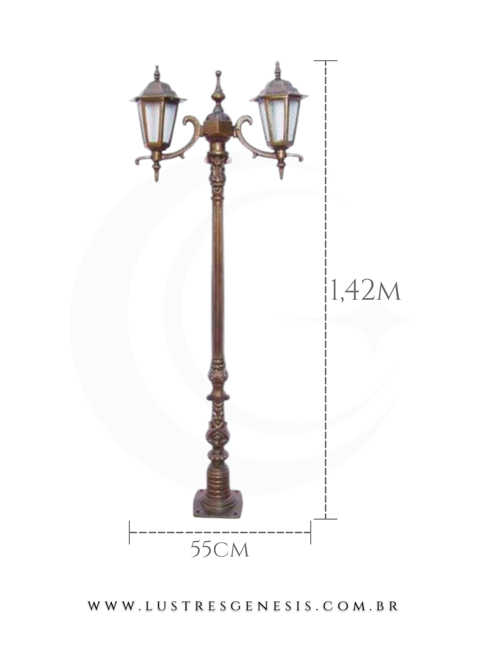Poste de Ilumina&ccedil;&atilde;o externa Cl&aacute;ssico Retro 1,42m estrutura robusta em alum&iacute;nio fundido para jardim e fachada